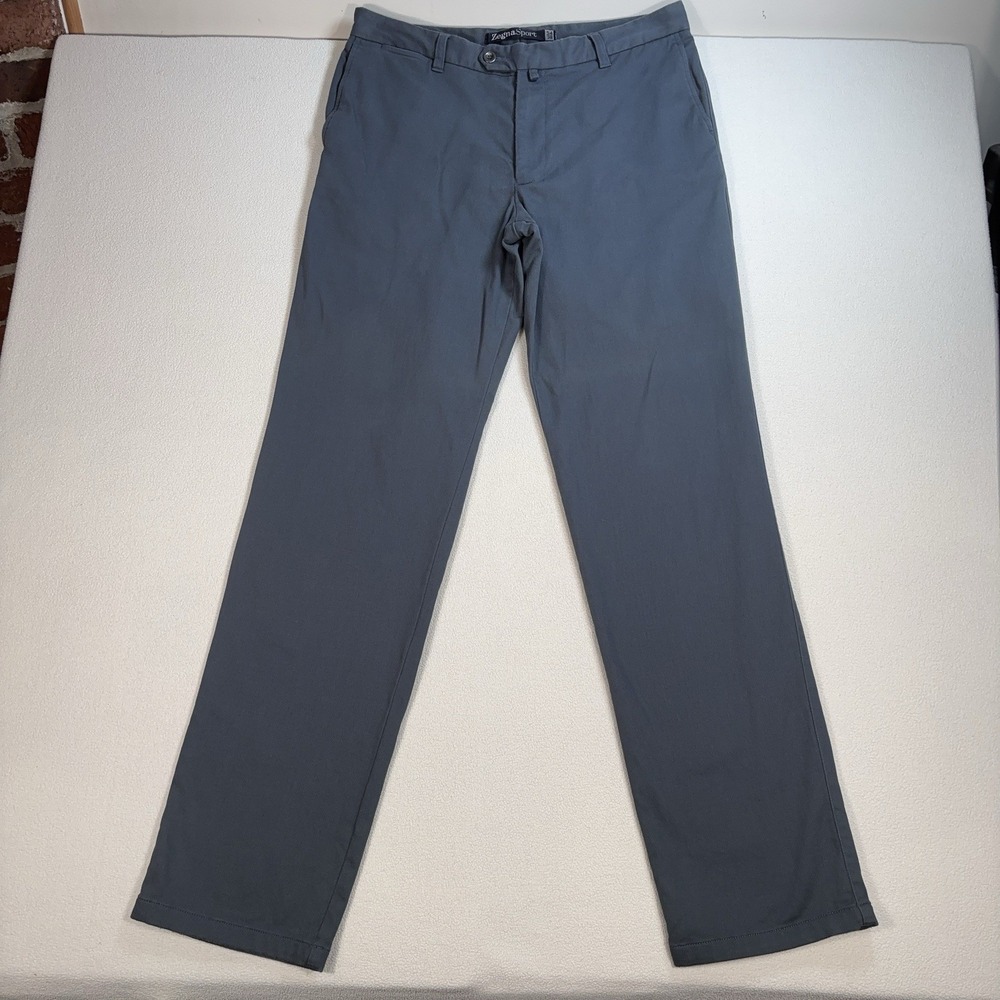 Zegna Sport Heavy Pants Mens 38 (actually 36x35) Blue Gray Stretch Slim Straight